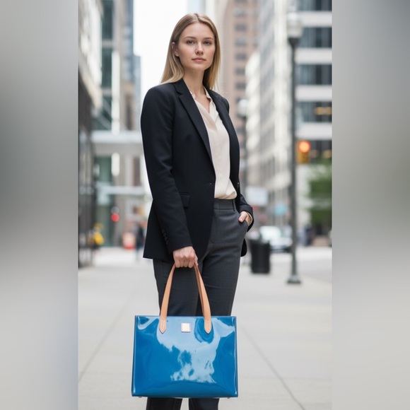 Dooney & Bourke Blue Patent Leather Tote Bag - Picture 4 of 12